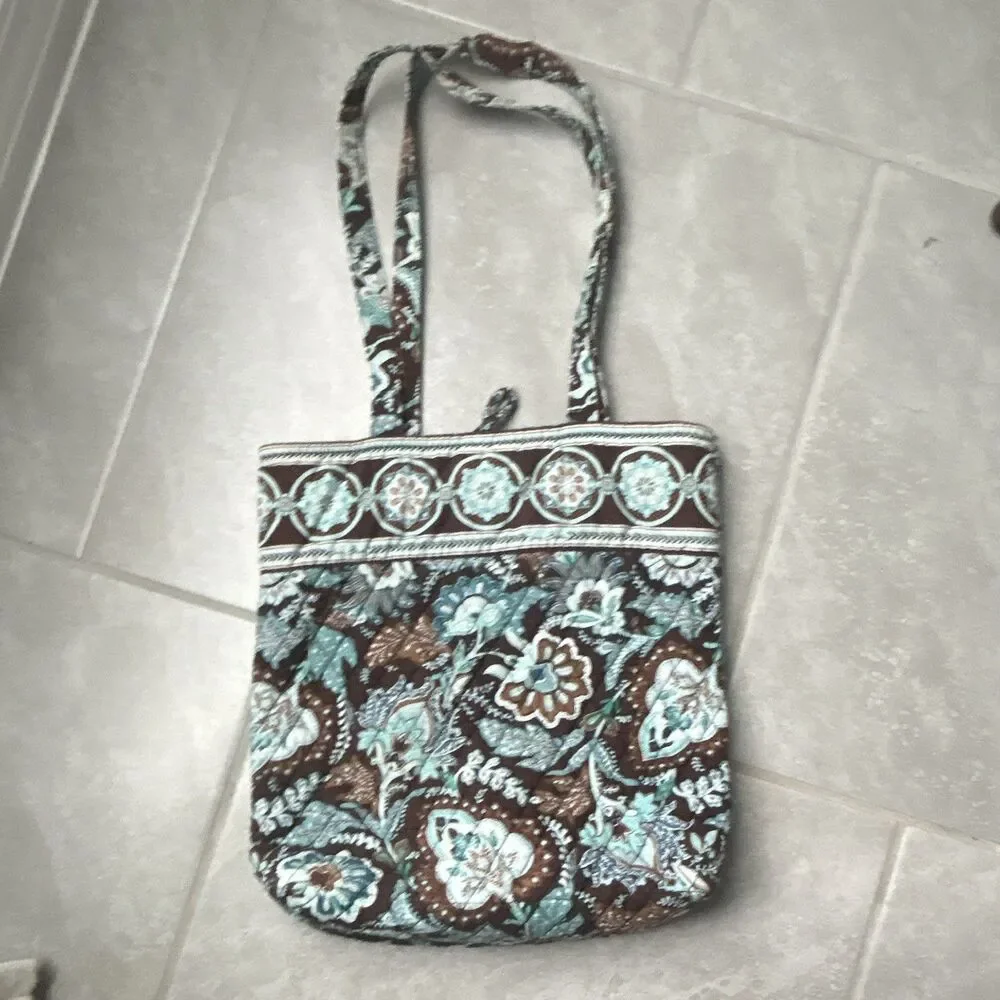 Vera Bradley Floral Quilted Tote Shoulder Bag Inner Pockets Brown Blue used